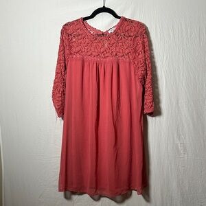 AUW Coral Long Sleeve Lace Dress